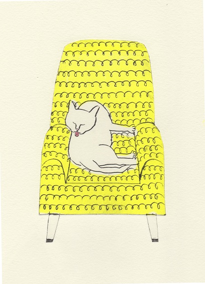 黄色い椅子と白ねこ